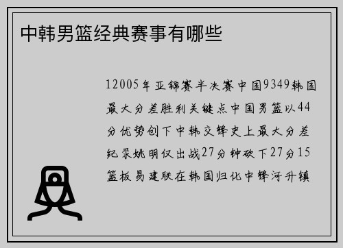 中韩男篮经典赛事有哪些